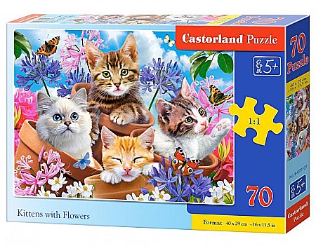 Puzzle 70 piese - Puzzle 70 piese Kittens with Flowers - Castorland 70107