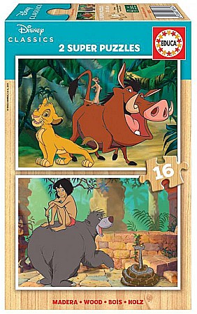 Puzzle - Puzzle lemn 2x16 piese Disney Classics 18874 EDUCA