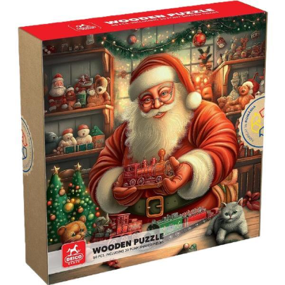 Puzzle - Puzzle lemn Deico Games – Atelierul lui Mos Craciun (50 piese)