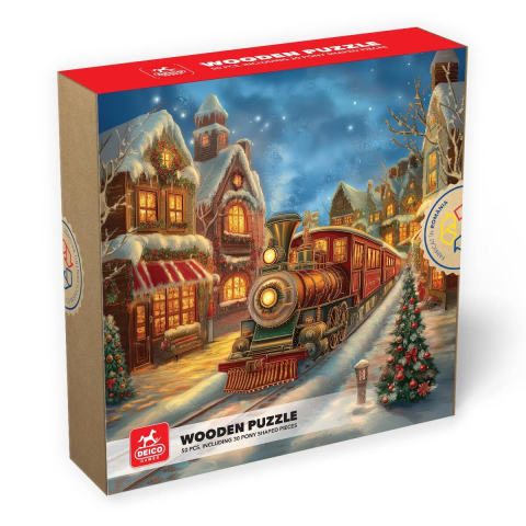 Puzzle - Puzzle Lemn Trenul lui Mos Craciun – HDF 50 Piese Special Shapes