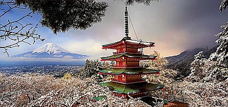 Puzzle Panoramic 3000 piese Mount Fuji and Chureito Pagoda, Japan 18013 [1]