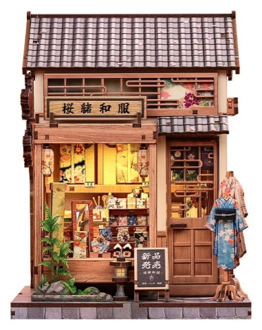Book Nooks - Sakura O Kimono Shop - DIY Miniature House Kit cu LED