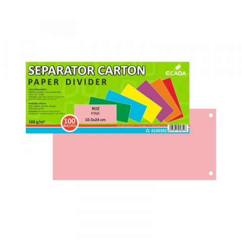Birotica si papetarie - Set 100 separatoare carton ECADA 10.5x24 cm roz 160 g/mp - Copie