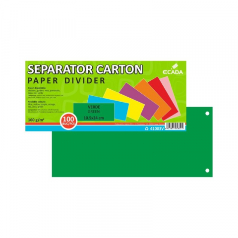 Pentru birou - Set 100 separatoare carton ECADA 10.5x24 cm verde 160 g/mp
