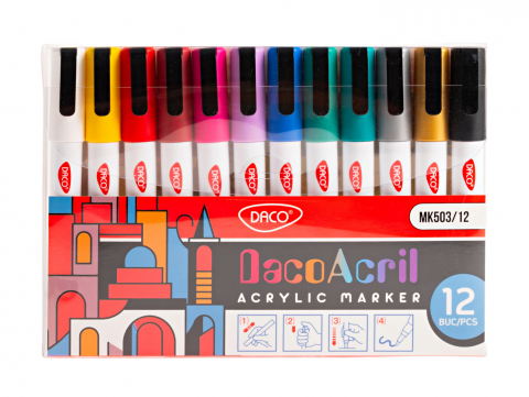 Rechizite, Creativitate, Hobby - Set 12 markere acrilice DACO MK503-12