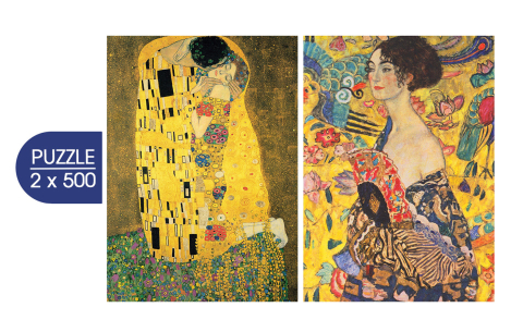 Set 2 Puzzle 500 piese Grafika LArt de Klimt Le Baiser si Dame a leventail [3]