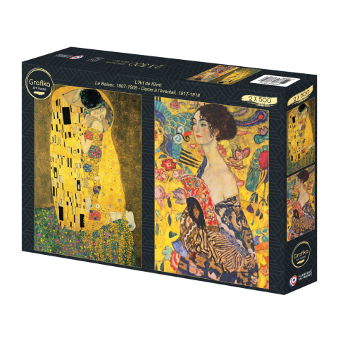 Puzzle - Set 2 Puzzle 500 piese Grafika LArt de Klimt Le Baiser si Dame a leventail