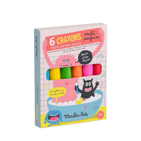 Jocuri si jucarii - Set 6 creioane multi‑suprafete neon, Moulin Roty