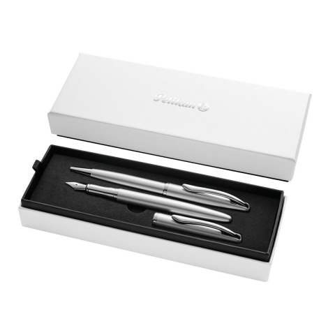 Rechizite, Creativitate, Hobby - Set cadou stilou si pix Jazz Noble Elegance, argintiu perlat, Pelikan