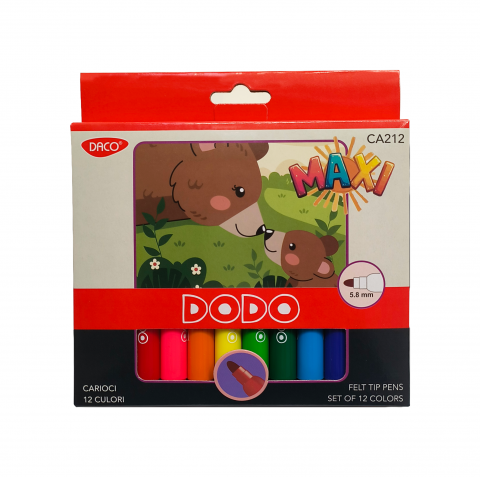 Rechizite, Creativitate, Hobby - Set Carioci Lavabile MAXI 12 Culori – DACO Dodo CA212