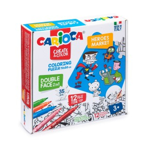Rechizite, Creativitate, Hobby - SET PUZZLE + 12 CARIOCI HEROES&MARKET CARIOCA 42940