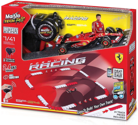 Jocuri si jucarii - Set RC Ferrari SF-24 Leclerc Maisto Tech cu circuit modular 2.4GHz