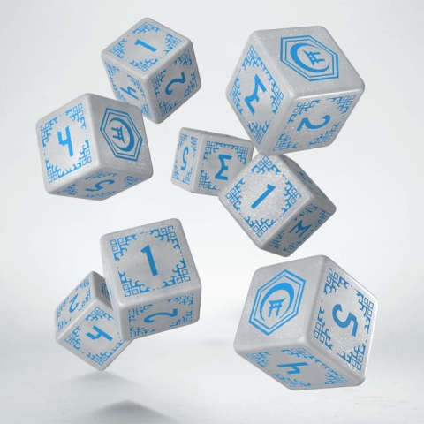 PRECOMENZI - Shadow Scar Dice Set of 8 Essential White & Blue