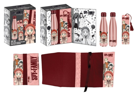 PRECOMENZI - Spy x Family Steel Bottle, Sticker, Book Cover Gift Set Pink/Red