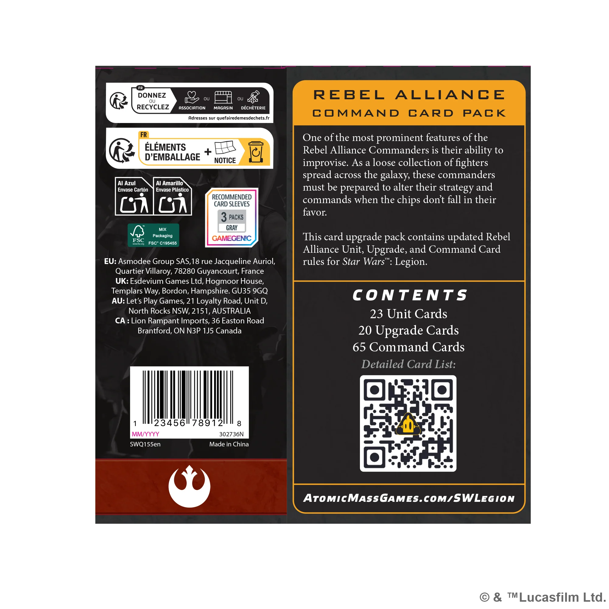 Star Wars Legion Rebel Alliance Command Card Pack [1]