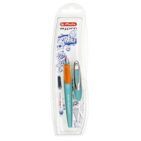 Rechizite, Creativitate, Hobby - Stilou my.pen – penita M, grip ergonomic, turcoaz/portocaliu, pentru dreptaci, blister