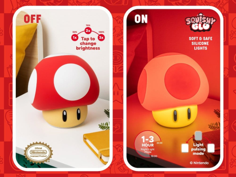 Casa si Cadouri - Super Mario SquishyGlo Silicon Light Super Mushroom Rechargeable 15 cm