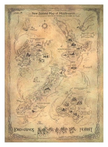 PRECOMENZI - The Hobbit Art Print New Zealand Map of Middle Earth 50 x 70 cm