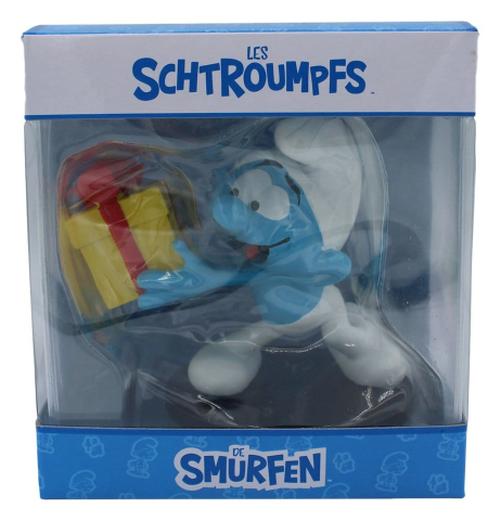 PRECOMENZI - The Smurfs Statue Jokey Smurf with Gift 10 cm