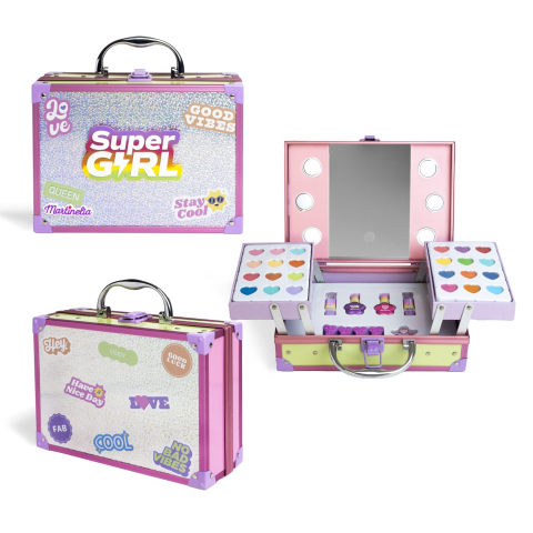 Trusa machiaj Supergirl cu LED – set cosmetice copii 24 farduri + accesorii [3]