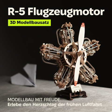 Jucarii - Ugears 3D Wooden Model Kit R-5 Aircraft Engine 25 cm