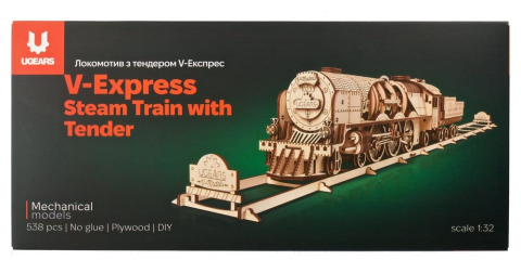 Jucarii - Ugears 3D Wooden Puzzle V-Express Steam Train with Tender