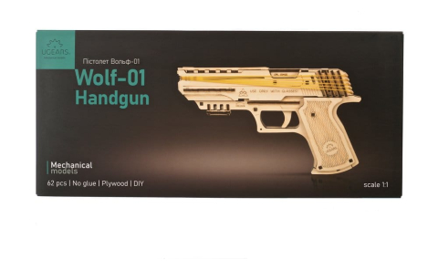 Jucarii - Ugears 3D Wooden Puzzle Wolf-01 Handgun