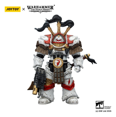 PRECOMENZI - Warhammer 40,000 Action Figure White Scars Legion Praetor in Cataphractii Terminator Armour with Cyber Hawk Chogorian sword and combi-melta 14 cm