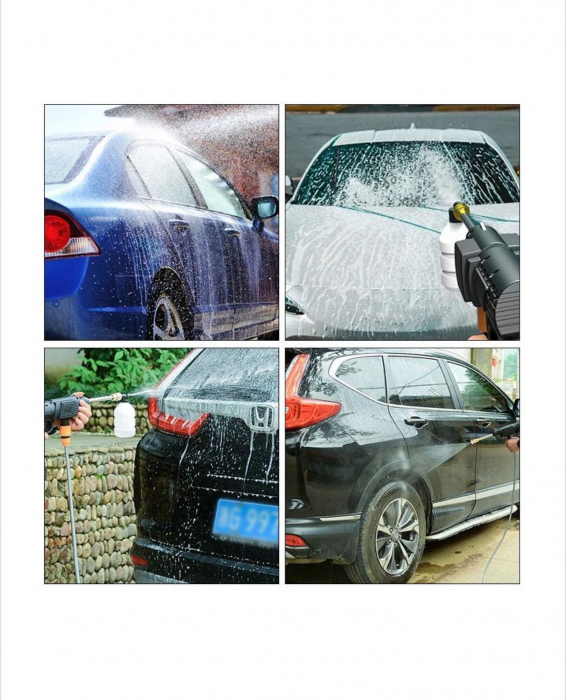 Aparat de Spălat cu Presiune, 2 Acumulatori 48V, Pistol cu 3 Moduri, 30 Bari, Recipient Spumă, Filtru și Duze Incluse [6]