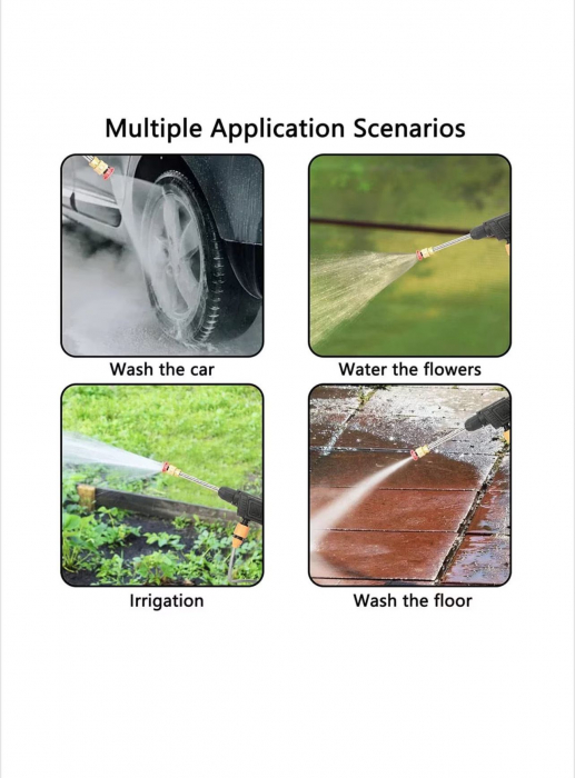 Aparat de Spălat cu Presiune, 2 Acumulatori 48V, Pistol cu 3 Moduri, 30 Bari, Recipient Spumă, Filtru și Duze Incluse [5]