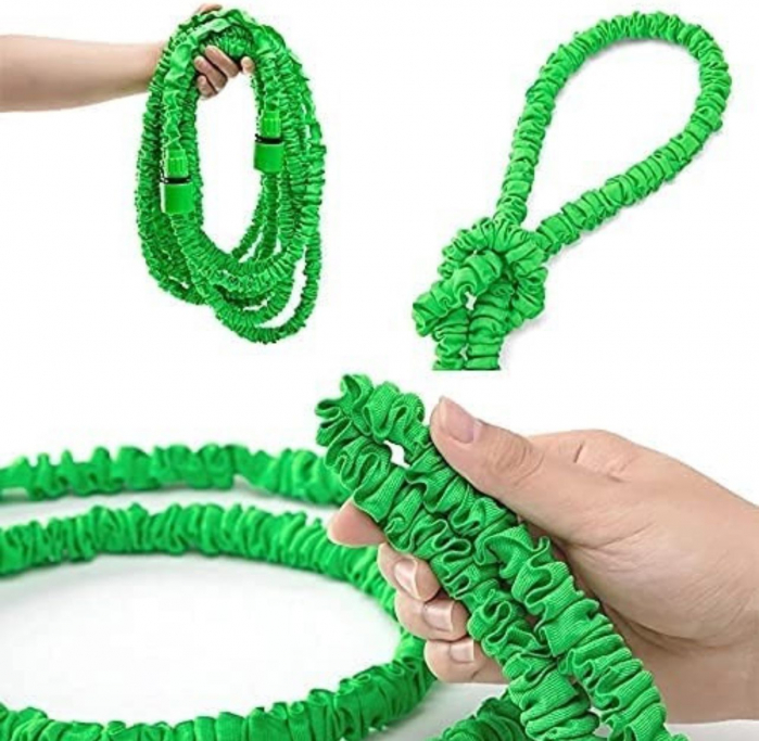 Furtun Extensibil Verde 30m cu Pistol cu 7 Poziții de Udare și Accesorii Incluse pentru Udat Grădina [4]