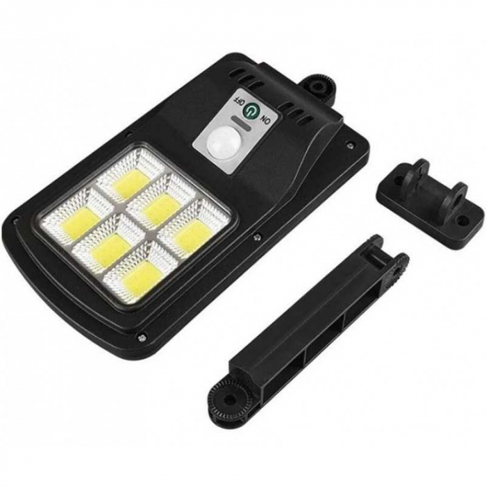 Lampa Solara Stradala 6COB 120 LED, Senzor de Miscare, Panou Solar Incorporat, Brat de Montare Inclus, Telecomanda cu Functii Multiple de Setare a Intensitatii Luminoase si Timpului de Functionare, IP65 Wateproof, Negru [2]