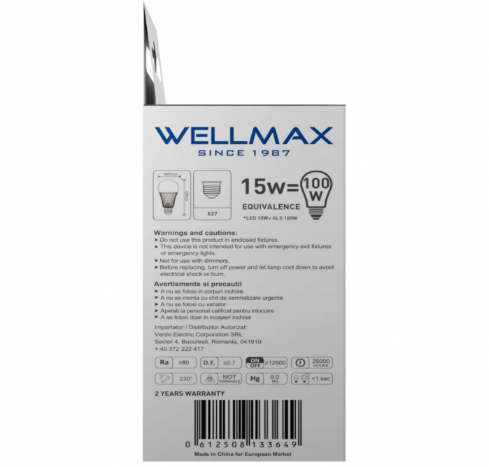 Bec LED Samsung Wellmax 15W E27 6500K A60 [4]