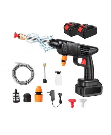ACCESORII MASINA - Aparat de Spălat cu Presiune, 2 Acumulatori 48V, Pistol cu 3 Moduri, 30 Bari, Recipient Spumă, Filtru și Duze Incluse