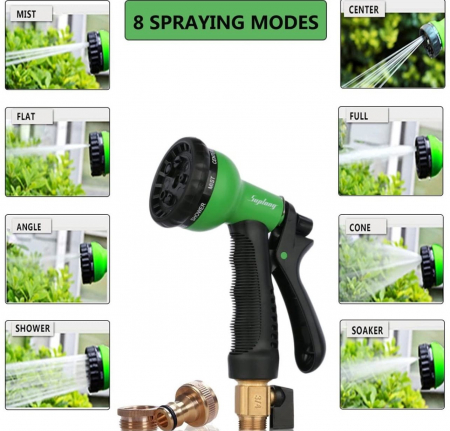 Furtun Extensibil Verde 30m cu Pistol cu 7 Poziții de Udare și Accesorii Incluse pentru Udat Grădina [2]