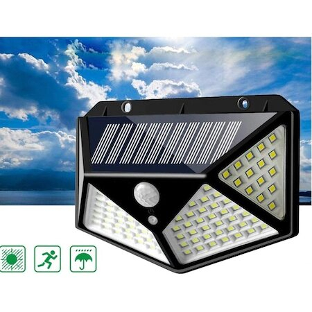 Lampa cu Încărcare Solară GAIA, 100 LED-uri, cu Senzor de Mișcare, Clasa de Protecție IP65, Încărcare în 8 Ore, Negru [1]