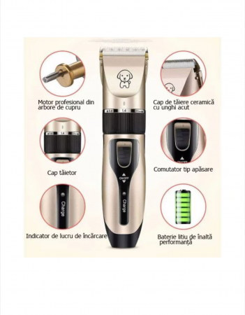 INGRIJIRE ANIMALE COMPANIE - Mașină de Tuns Reîncărcabilă pentru Câini și Pisici – Tundere Ușoară și Silențioasă, Auriu