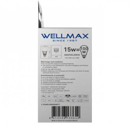 Bec LED Samsung Wellmax 15W E27 6500K A60 [3]