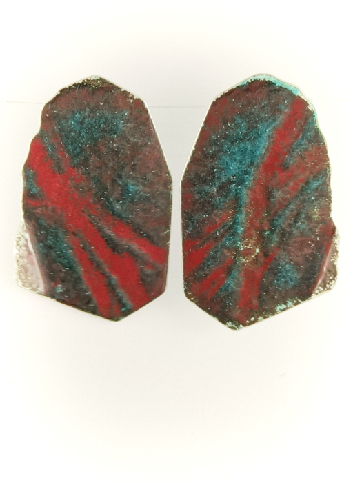 cercei argint email verde si rosu lucrati manual, Colectia ALCHIMIA CULORILOR [3]