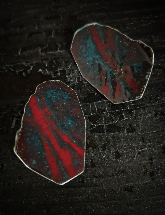 cercei argint email verde si rosu lucrati manual, Colectia ALCHIMIA CULORILOR [2]