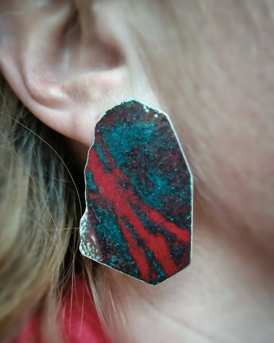 cercei argint email verde si rosu lucrati manual, Colectia ALCHIMIA CULORILOR [1]