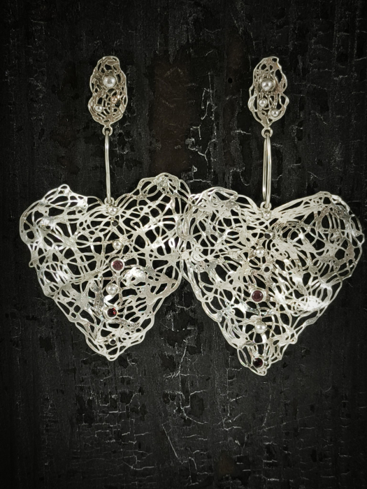 cercei argint dantelă cu granat lucrati manual Cluj [4]