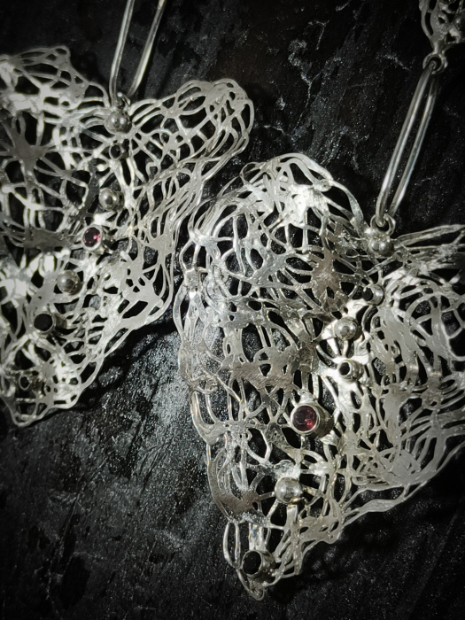 cercei argint dantelă cu granat lucrati manual Cluj [2]