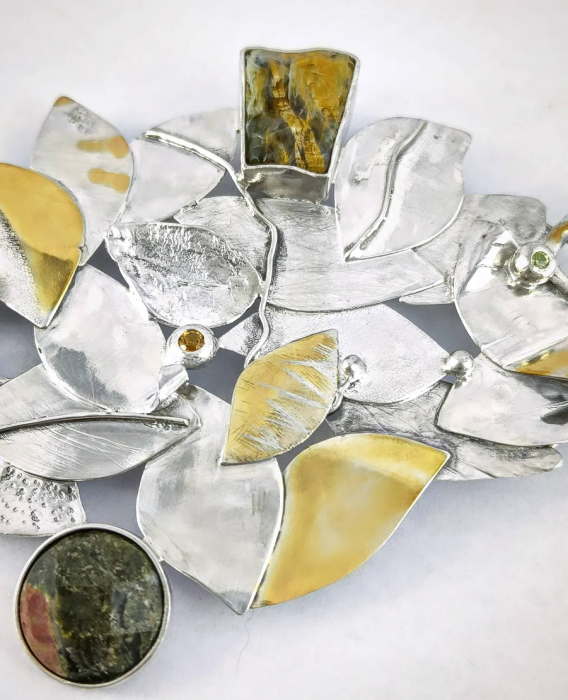 Colier unicat din argint masiv cu citrin, peridot, diopsid și jasp – lucrat manual | Liana Jewelry [3]