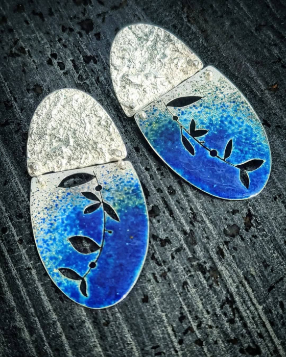 Cercei unicat din argint cu email albastru ultramarin- Liana Jewelry [3]