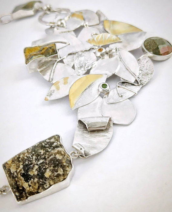 Colier unicat din argint masiv cu citrin, peridot, diopsid și jasp – lucrat manual | Liana Jewelry [7]