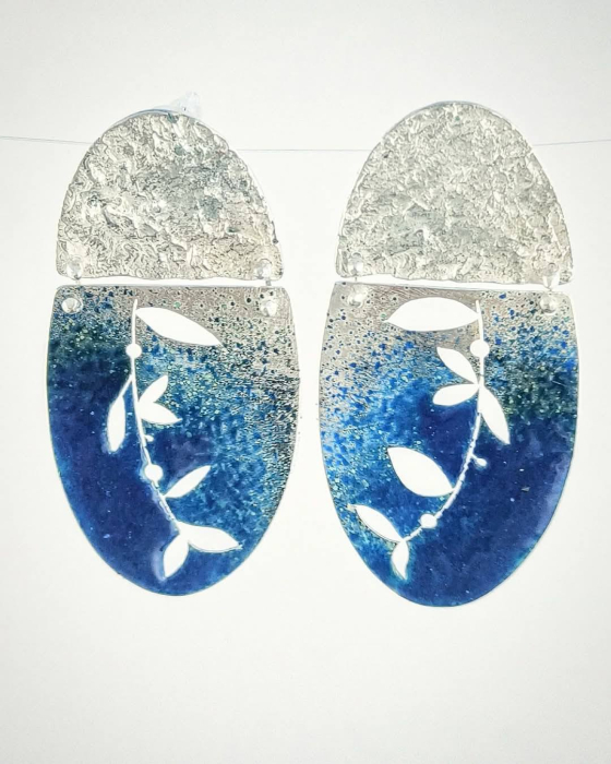 Cercei unicat din argint cu email albastru ultramarin- Liana Jewelry [4]