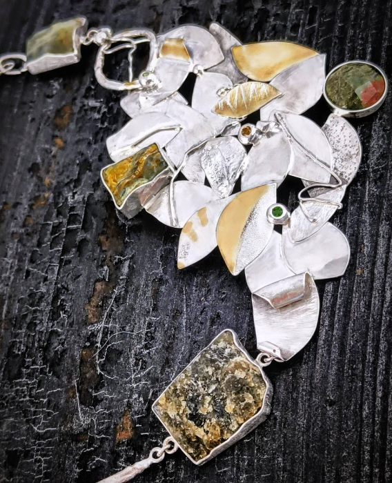 Colier unicat din argint masiv cu citrin, peridot, diopsid și jasp – lucrat manual | Liana Jewelry [5]