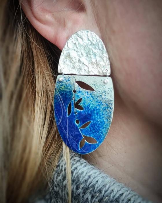 Cercei unicat din argint cu email albastru ultramarin- Liana Jewelry [2]