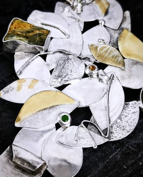 Colier unicat din argint masiv cu citrin, peridot, diopsid și jasp – lucrat manual | Liana Jewelry [4]